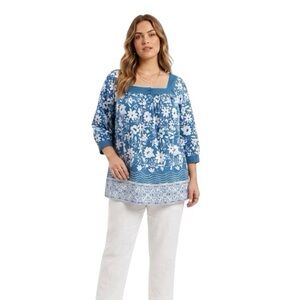 Faded Glory Floral 3/4 Sleeve Tunic Top 2XL Bloomcore Peasant Cottagecore Boho